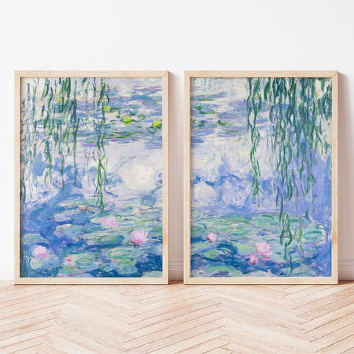 モネ 睡蓮 アートポスター 2枚セット アンティーク 印象派 名画 水辺
