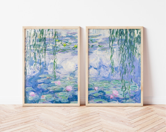 モネ 睡蓮 アートポスター 2枚セット アンティーク 印象派 名画 水辺