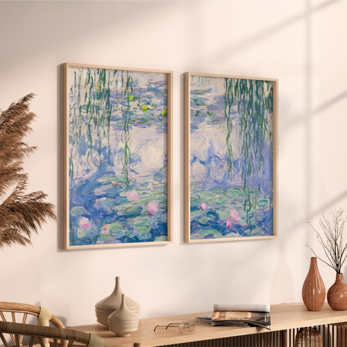 モネ 睡蓮 アートポスター 2枚セット アンティーク 印象派 名画 水辺