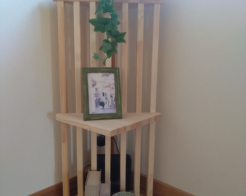 天然木赤松集成材 縦格子コーナーラック コーナーシェルフ オープン