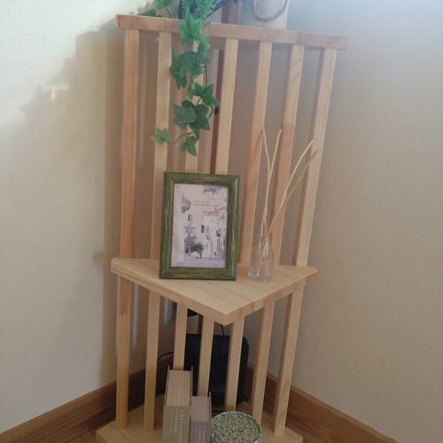 天然木赤松集成材 縦格子コーナーラック コーナーシェルフ オープン