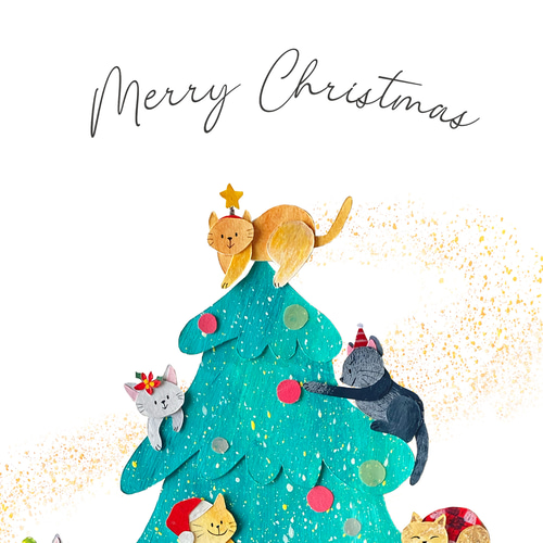 新作＞ 猫たちの楽しいクリスマスツリー A4 ポスター 送料無料 絵画