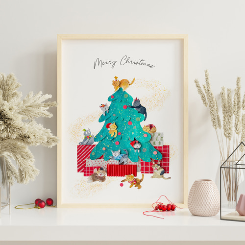 クリスマス オーナメント 猫 クリスマスツリー クリスマスの絵 Amazon.co.jp: usptalie クリスマスツリー猫ペンダント、クリスマス