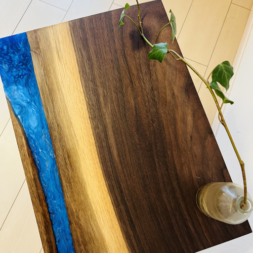 ブラックウォールナット レジンテーブル ソファテーブル サイド