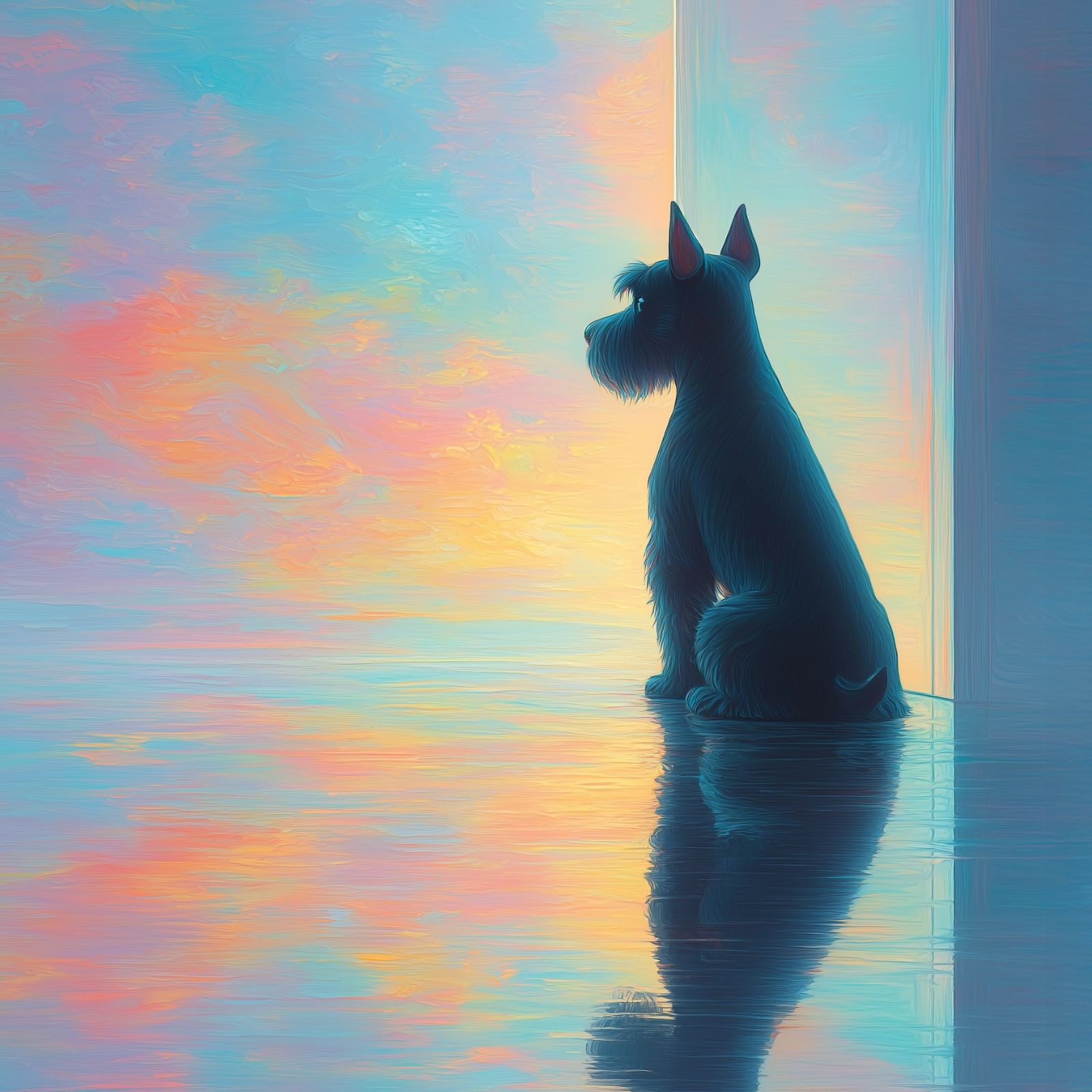 名入れOK【リフレクション - シュナウザー犬 No.1】アートポスター ペットロス うちの子記念日 北欧 ナチュラル