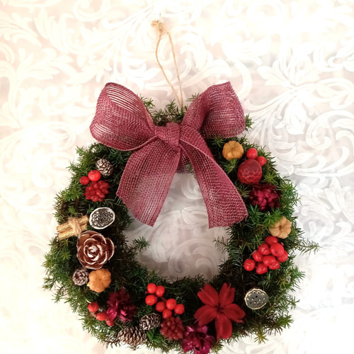 大人可愛いクリスマスリース】 20cm コンパクト プリザーブド