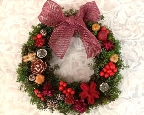 大人可愛いクリスマスリース】 20cm コンパクト プリザーブド