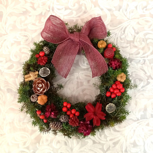 大人可愛いクリスマスリース】 20cm コンパクト プリザーブド