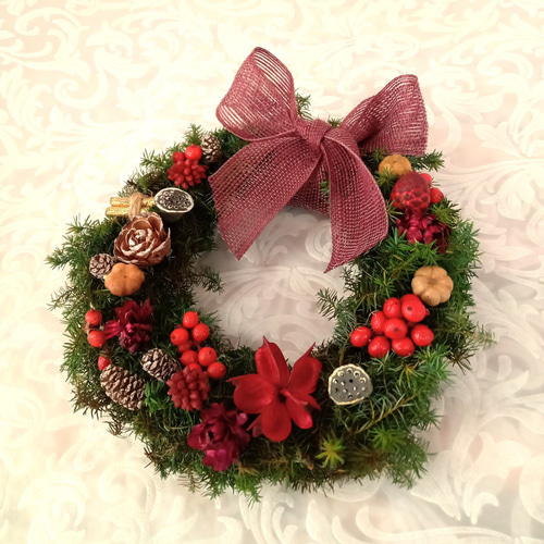 大人可愛いクリスマスリース】 20cm コンパクト プリザーブド