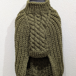 犬服♪(小型犬SS〜S)細目の毛糸でざっくり！裾ラウンド型アラン模様の手編みセーター 4枚目の画像