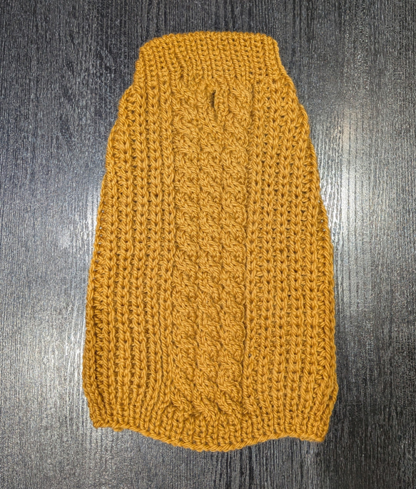 犬服♪(小型犬SS〜S)細目の毛糸でざっくり！裾ラウンド型アラン模様の手編みセーター 8枚目の画像