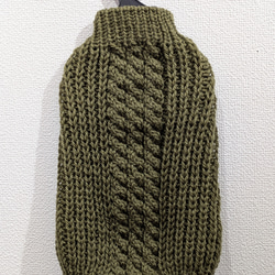 犬服♪(小型犬SS〜S)細目の毛糸でざっくり！裾ラウンド型アラン模様の手編みセーター 1枚目の画像