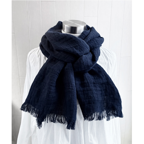 秋冬 ふっくらリネンのストール ネイビー ダブルガーゼ ストール Deco