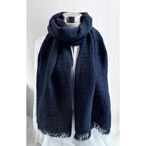 秋冬 ふっくらリネンのストール ネイビー ダブルガーゼ ストール Deco