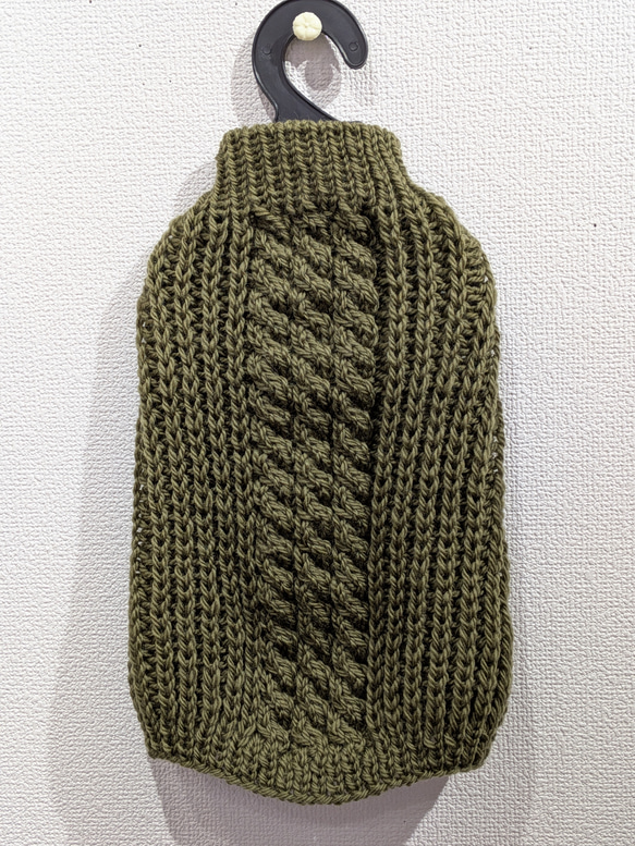 犬服♪小さい仔用(小型犬3S)細目の毛糸でざっくり！裾ラウンド型アラン模様の手編みセーター 1枚目の画像