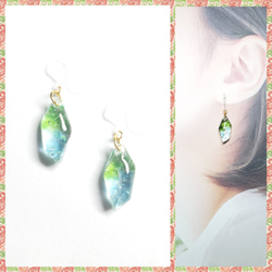 No.1573-A ドライフラワー・さざれ石・琉球ガラス☆ピアス・イヤリング  