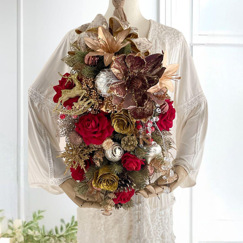 ラグジュアリークリスマススワッグ／冬の華やぐ大人のクリスマスリース