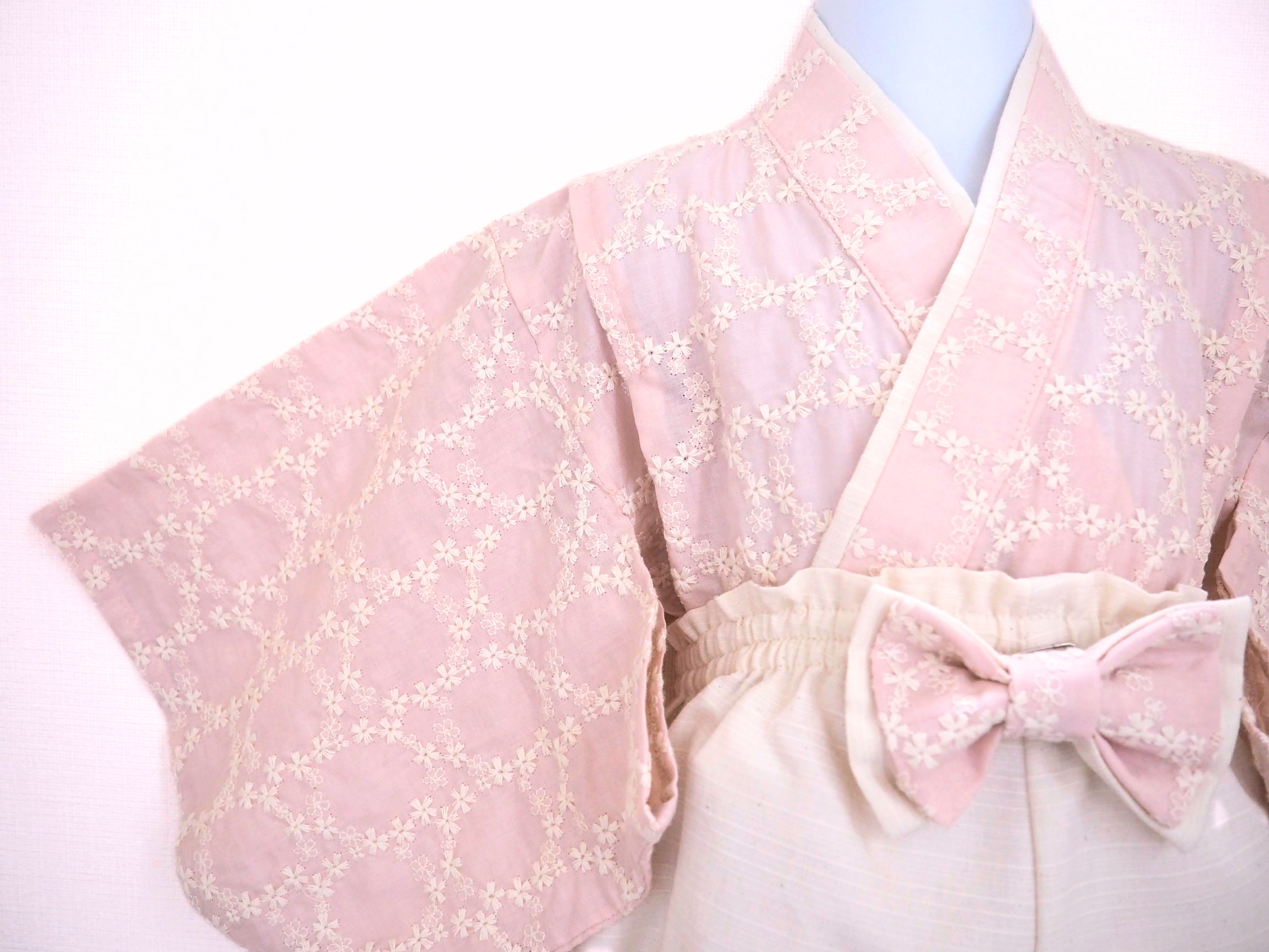 刺繍☆花かんむりのベビー袴☆０～３歳☆お食い初め☆女の子☆初節句☆ひな祭り