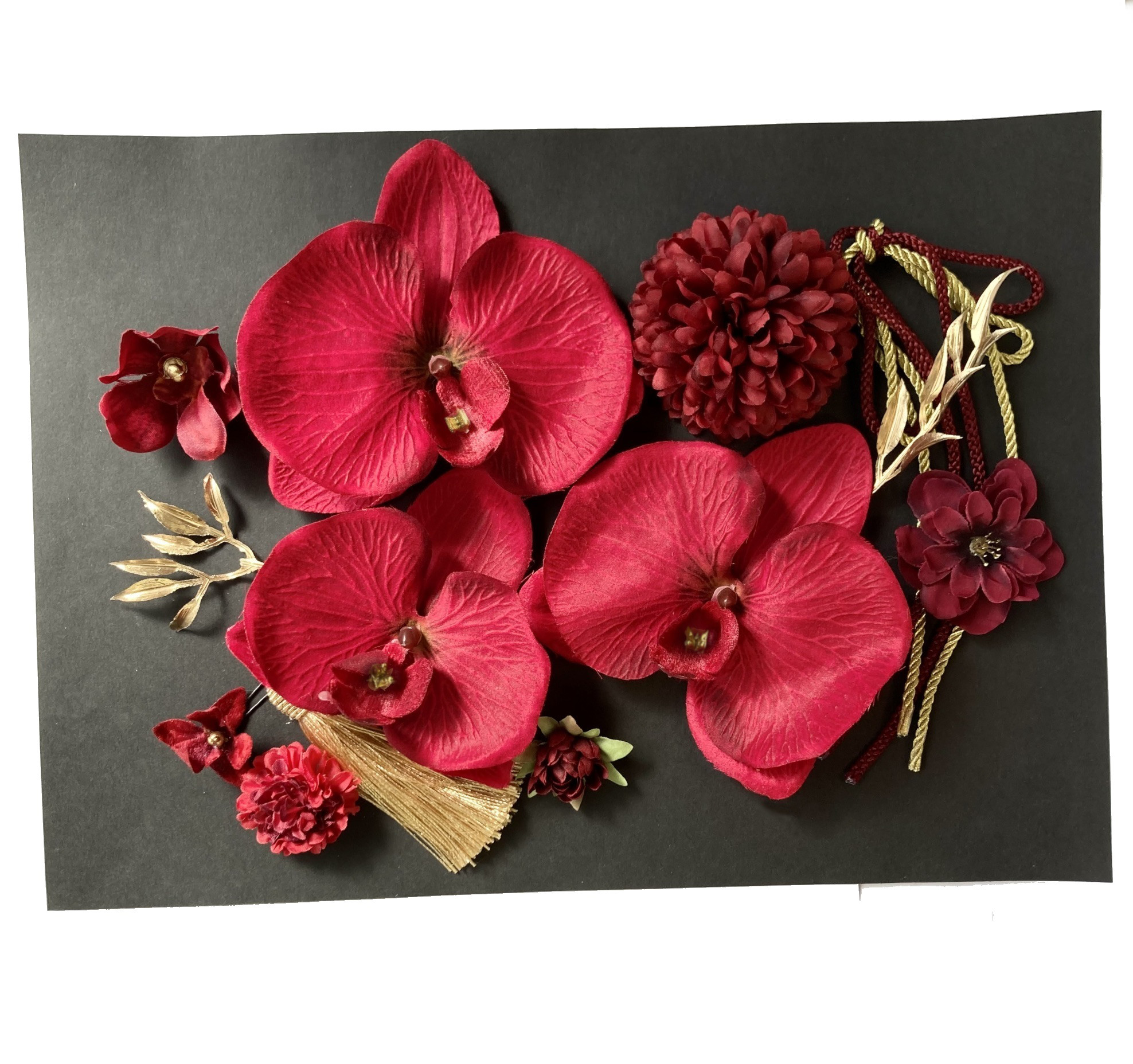 赤と金 胡蝶蘭 髪飾り A 選べる タッセル 結婚式 着物 成人式