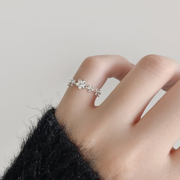 透かし花 ピンキーリング シルバー925 金属アレルギー対応 調整可能