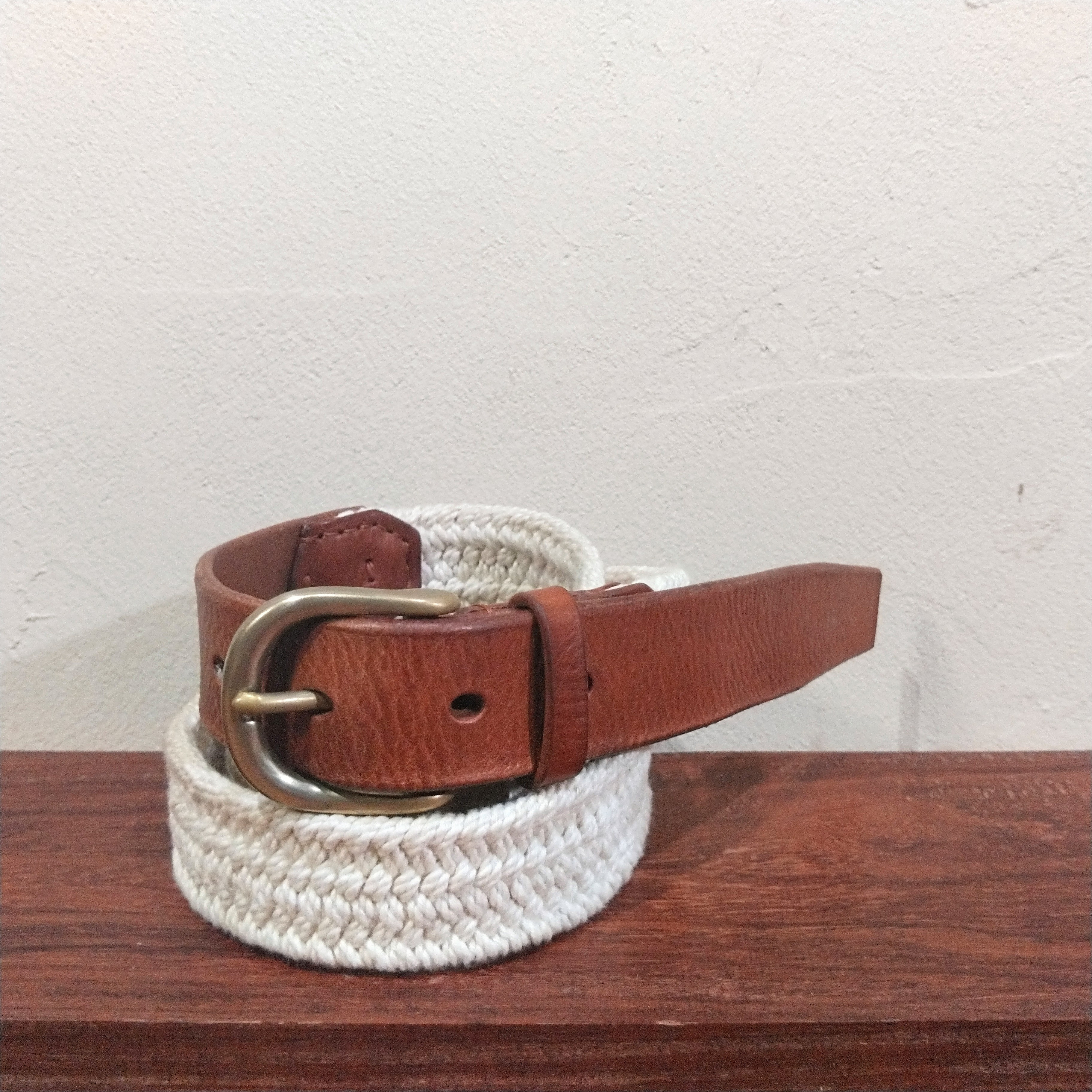 受注生産　ウォッシュレザー×編み込みコットンベルト　30mm　ロングサイズ制作可能