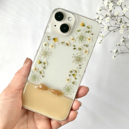かすみ草 きらめくリボン iPhone17対応 iPhone Android スマホケース