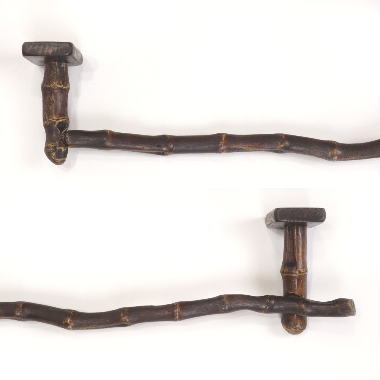 【温泉流木】流木で作った柿渋タオル掛け004右乗せ竹流木 タオルハンガー タオルラック 流木インテリア