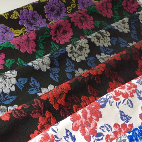 長さ2m ジャガード生地 花柄 浮彫 肌理感 5色 オレンジ ピンク 黄色紫