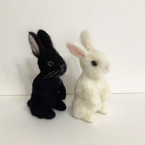アートドール　No.060 黒うさぎ幻獣　羊毛フェルト 黒ウサギ&白ウサギ＊羊毛フェルト＊ 羊毛フェルト moco3871 通販