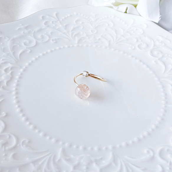 天然寶石家庭戒指，粉晶，可疊戴，生日禮物，2025年冬季生辰石 第3張的照片