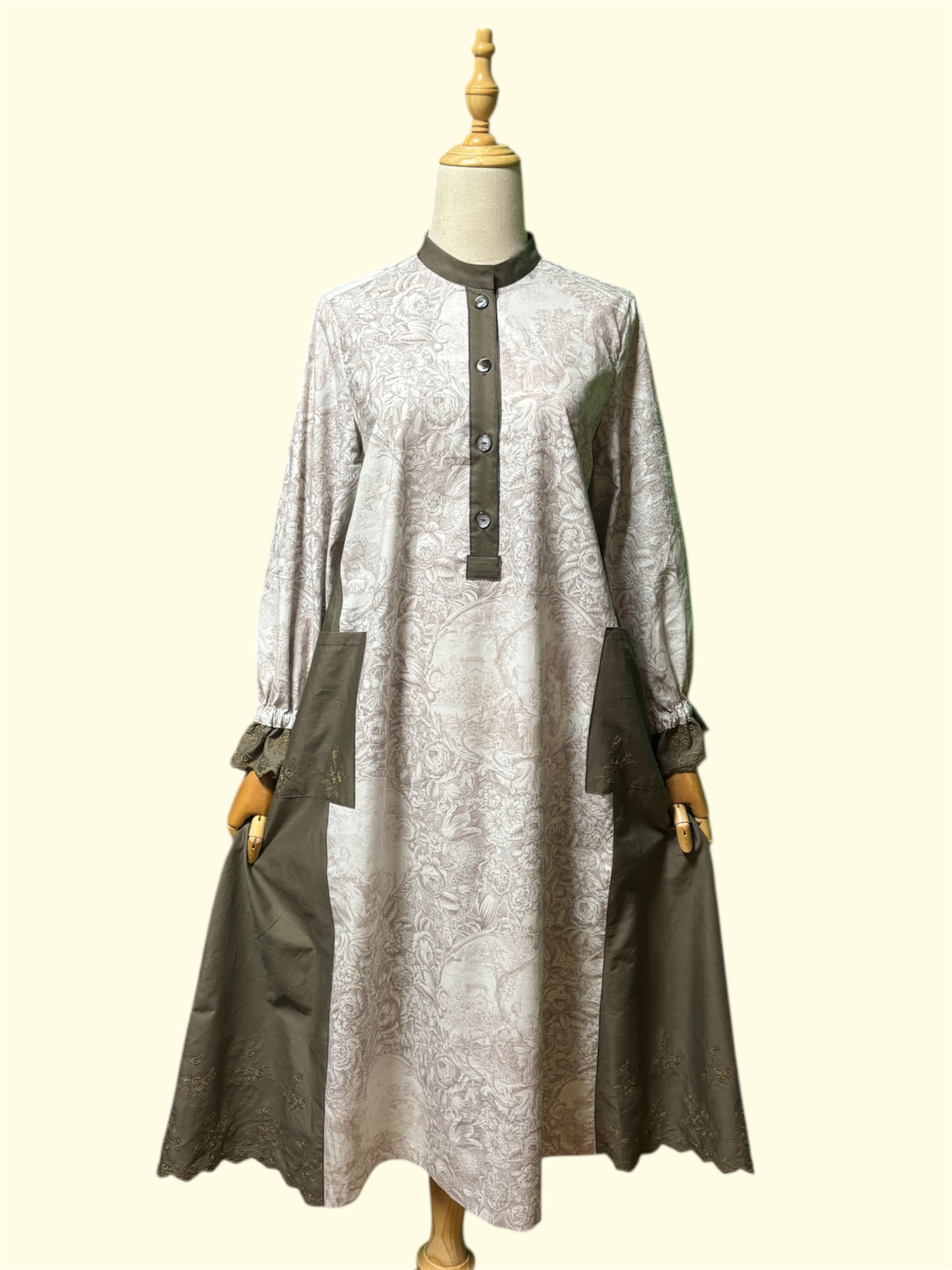 トワルドジュイ　アンティークテイスト　着姿が美しい　クラシカル　シャツワンピース