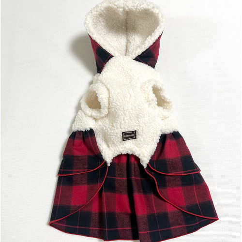 赤と黒のチェック犬服 ◎犬服オーダー◎赤タータンチェック柄◎フリルスカート◎姫ドレス
