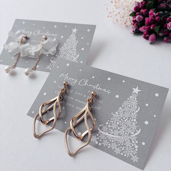 アクセサリー台紙/クリスマスカード【名刺サイズ/15枚入】[D-749]クリスマスツリー横 2枚目の画像