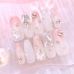 No.102 オーダー ♡ バラ ローズ 薔薇 リボン ジェル ネイル チップ