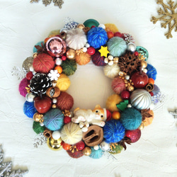 雪で遊ぼう♡毛糸玉のホワイトクリスマスリース リース Allium blue