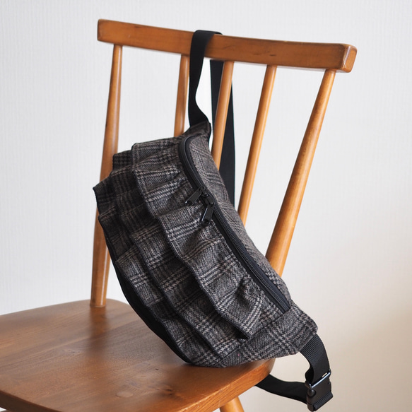 グレンチェックのフリルショルダー(L）/ウールツイード素材【受注生産】 6枚目の画像