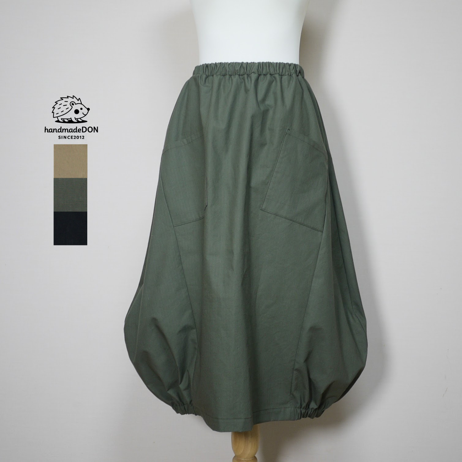 【リップクロス】バルーンスカート　ロング◆カーキ◆フリーサイズ（コットン100％）