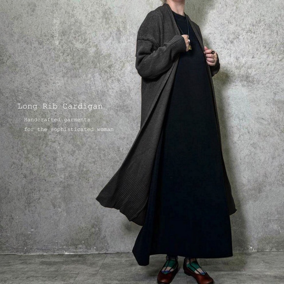 【予約12月中旬】ざっくりトッパー「ゆったりロングノーカラーカーディガン」 厚手 オーバーサイズ ブラック 3枚目の画像