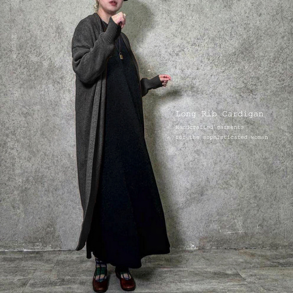 【予約12月中旬】ざっくりトッパー「ゆったりロングノーカラーカーディガン」 厚手 オーバーサイズ ブラック 4枚目の画像