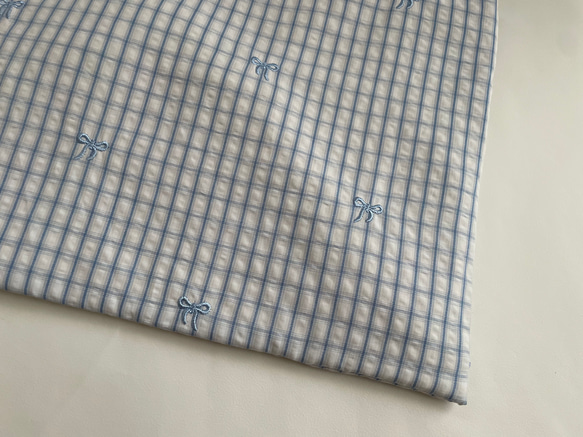 リボン　刺繍　チェック　レッスンバック　トートバック入園入学 5枚目の画像