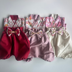 【即納】選べる桜と鞠柄のベビー袴　70-80 お食い初め/初節句 3枚目の画像