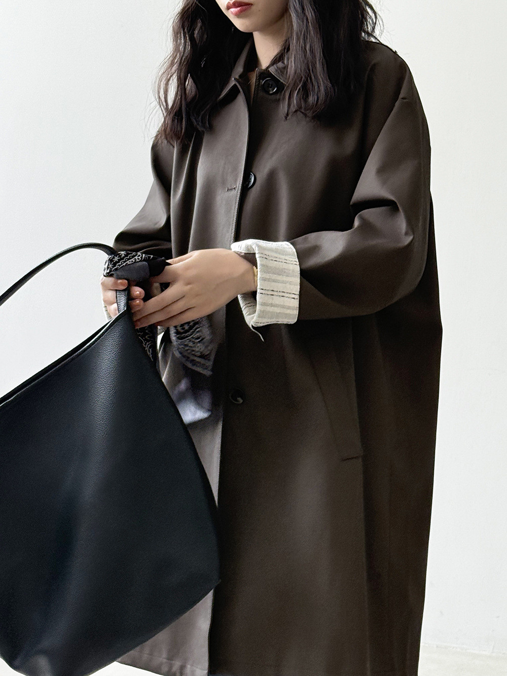 秋冬レディース縦縞パッチワーク カフスを巻き上げたレザージャケット【返品・交換可】品質最優先25-436