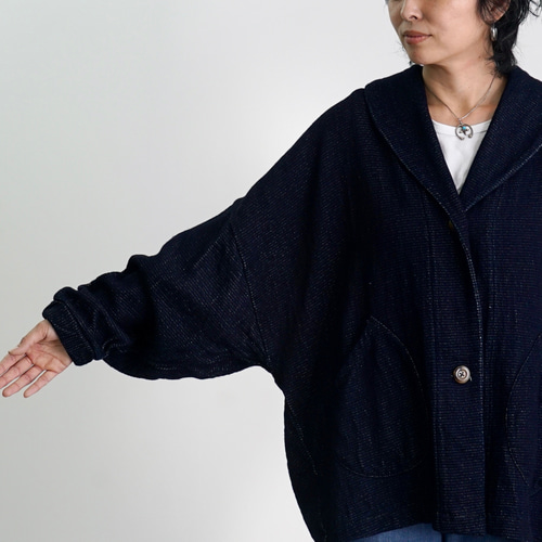 UZUIRO カーディガン　ジャケット　ネイビー デニムニット △廃盤△/デニムニットくつろ着カーディガン/ネイビー ジャケット
