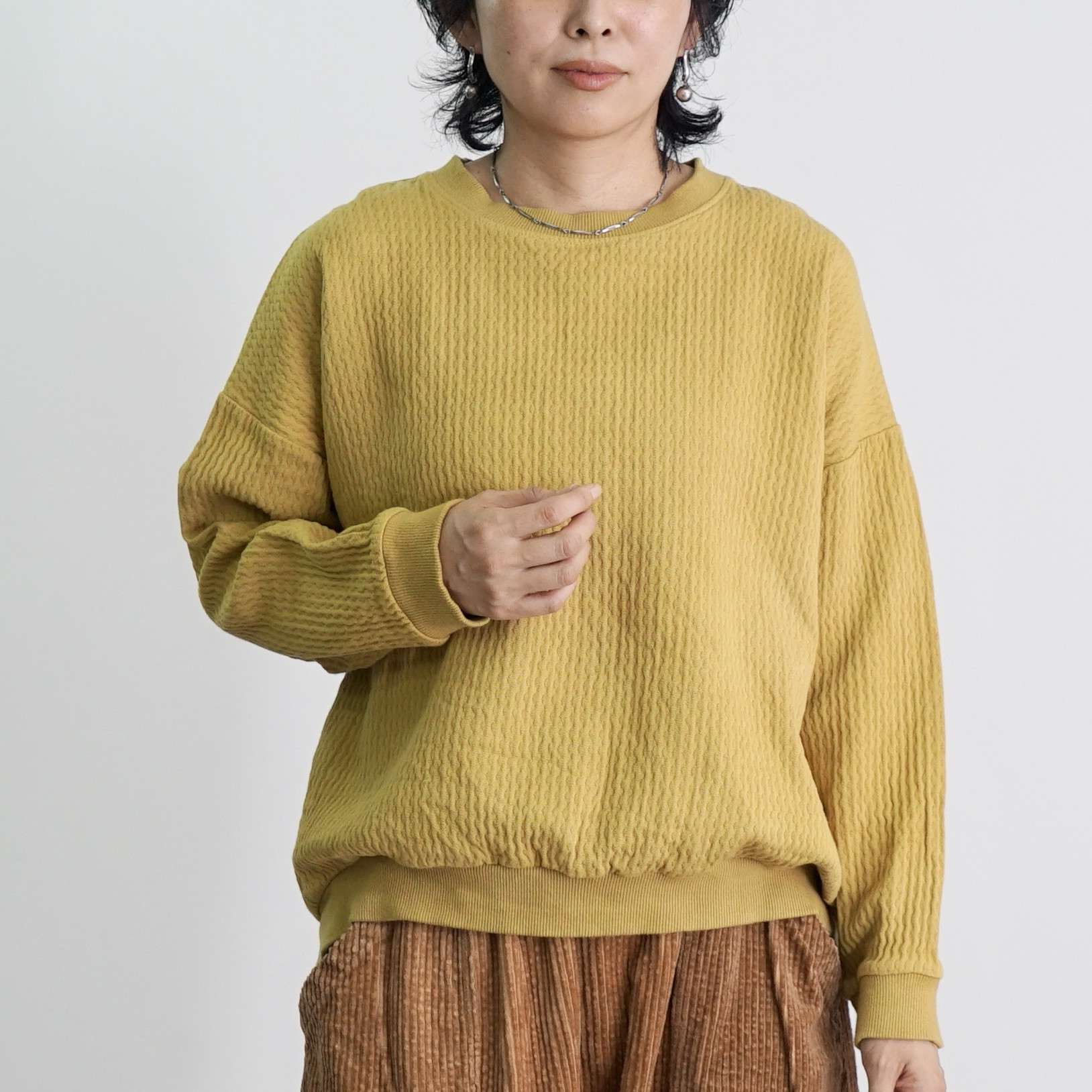 ショートラウンドトレーナー/イエロー/知多木綿柄ハンプ