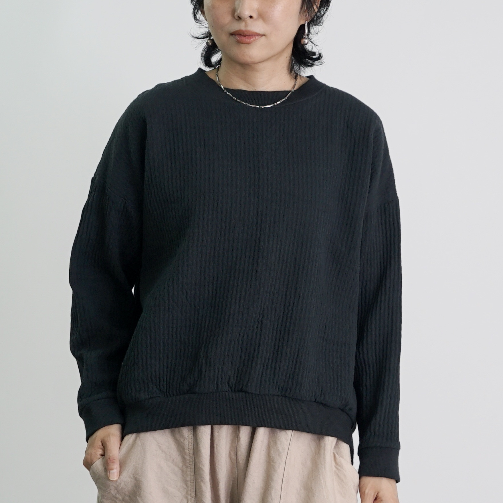 ショートラウンドトレーナー/ブラック/知多木綿柄ハンプ