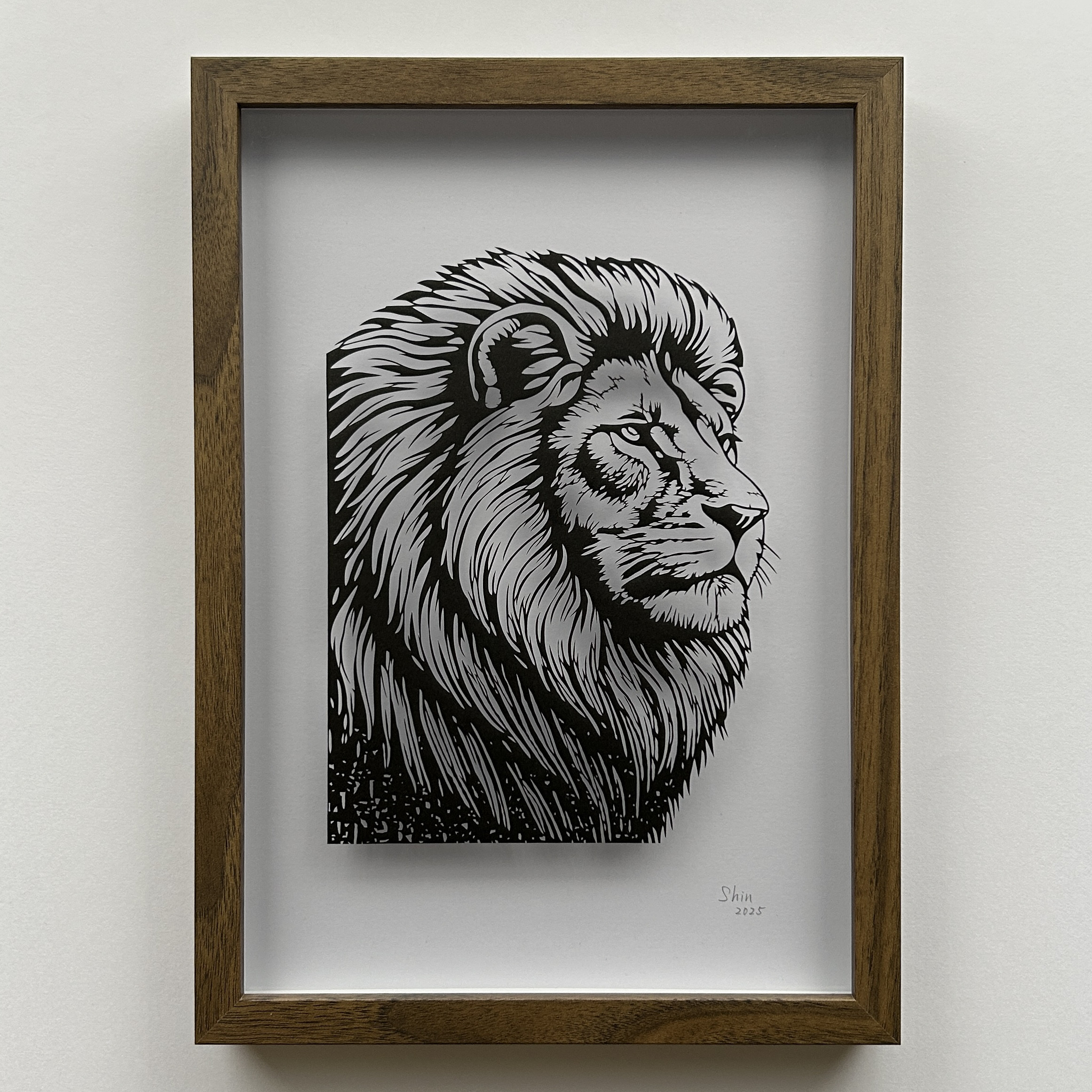 原画】切り絵『ライオン』23cm×32cm アート 動物 インテリア パネル