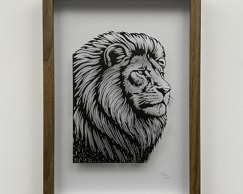 原画】切り絵『ライオン』23cm×32cm アート 動物 インテリア パネル