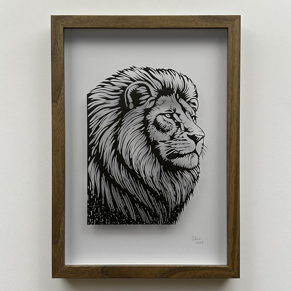 原画】切り絵『ライオン』23cm×32cm アート 動物 インテリア パネル