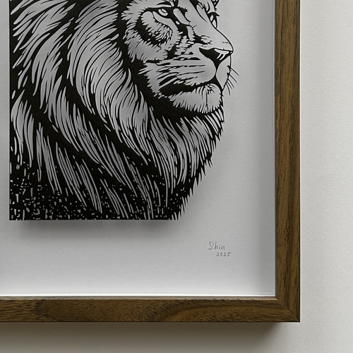 原画】切り絵『ライオン』23cm×32cm アート 動物 インテリア パネル