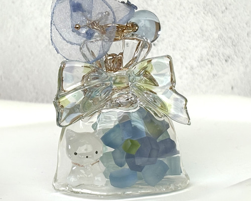 水鏡の巾着 シェイカーキーホルダー レジンキーホルダー 琥珀糖